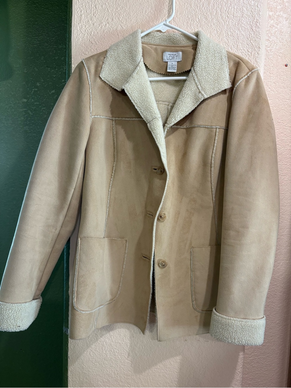 LOFT Women's Tan Faux Suede Sherpa Lined Jacket